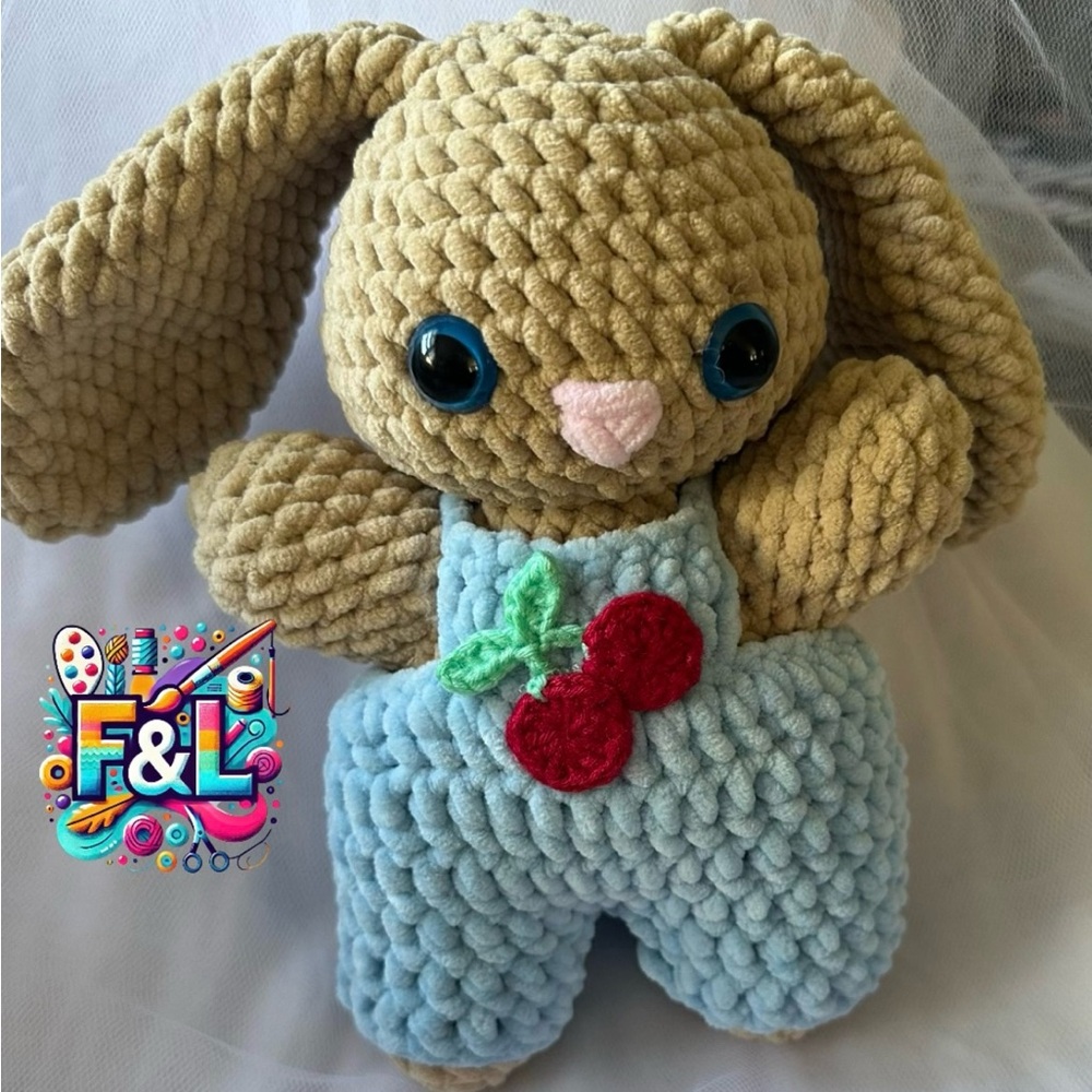 Cute Plush Bunny with Blue Overalls